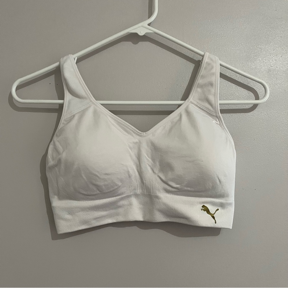 Puma White Sports Bra Medium Support Moisture-Wicking Size XS